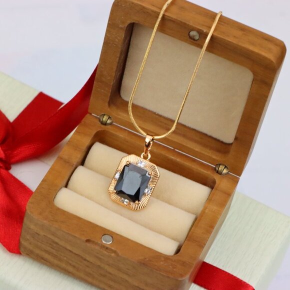 "Black Rectangular Pendant with Gold Textured Frame and Accents, XPPT1785 - Picture 9 of 13